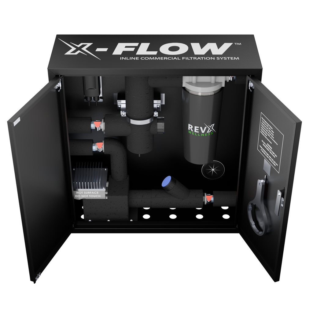 RevX X-FLOW cold plunge filtration and UV sterilization system.