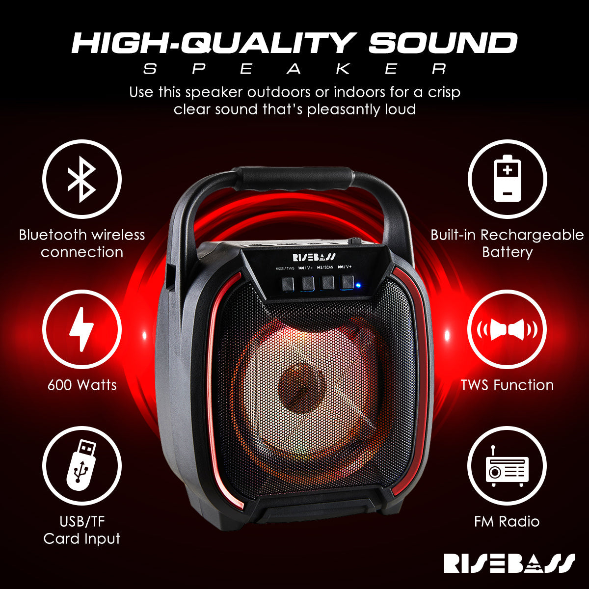 8 Inch 600W Portable Bluetooth Speaker With TWS And Light Up by STATESIDE NOVA