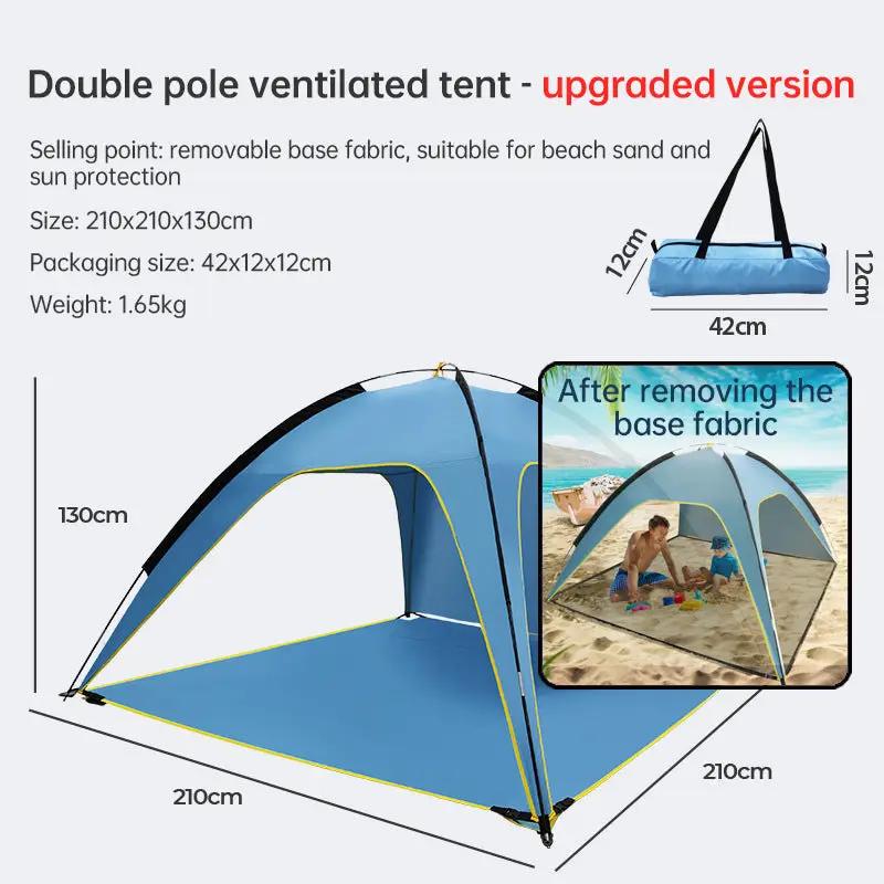 Quick-open beach tent by VIP Digital Presence, blue 3-vented pop-up sun shelter, 210x210x130 cm