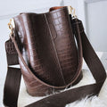 Blake Chocolate Croc Vegan Leather Shoulder Bag With Interchangeable Straps by STATESIDE NOVA