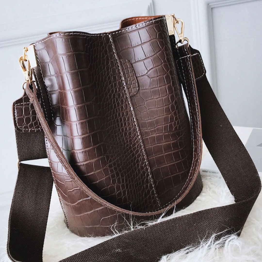 Blake Chocolate Croc Vegan Leather Shoulder Bag With Interchangeable Straps by STATESIDE NOVA