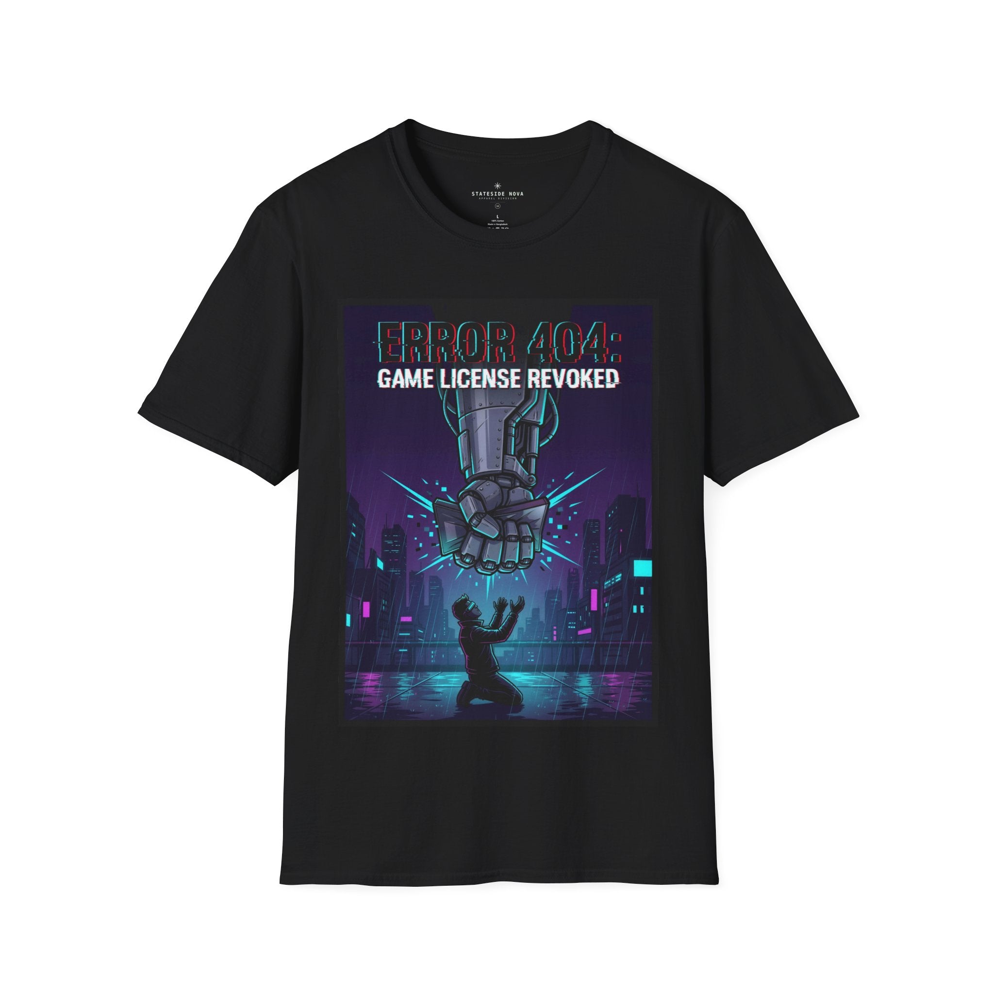 Error 404: Game License Revoked — Cyberpunk Statement Gamer T-Shirt