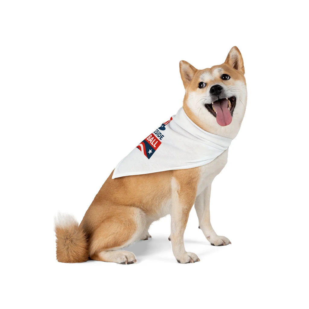 Stateside Fur Ball Pet Bandana, white patriotic dog bandana with red, white and blue graphics