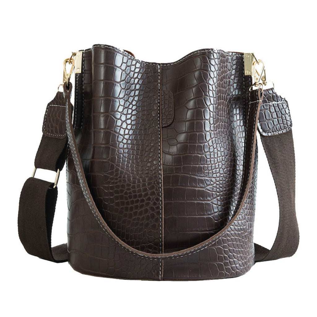 Blake Chocolate Croc Vegan Leather Shoulder Bag With Interchangeable Straps by STATESIDE NOVA