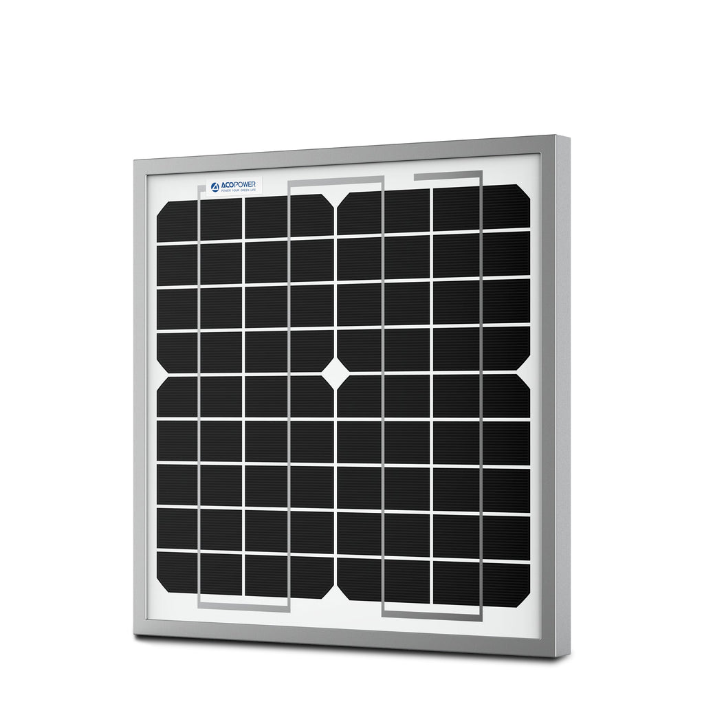 10W 12V monocrystalline solar panel, front view.