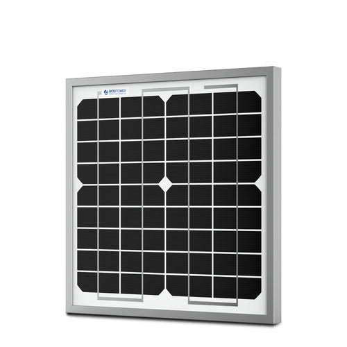 10W 12V monocrystalline solar panel, front view.