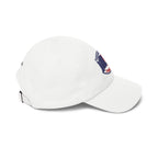 Proudly Born Stateside Dad Cap, white hat with embroidered USA patch in blue and red