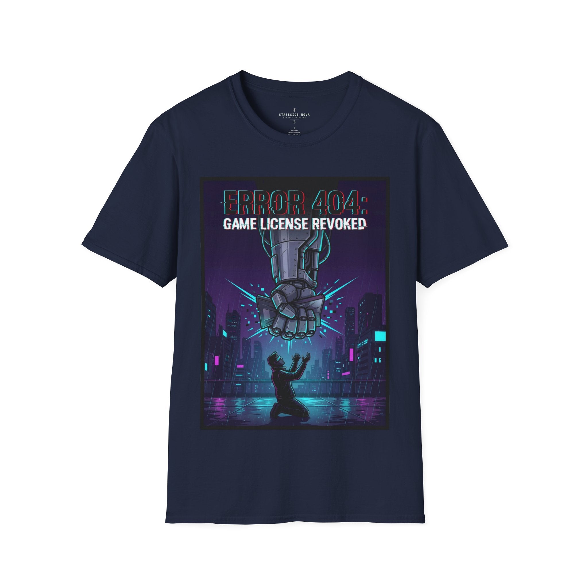 Error 404: Game License Revoked — Cyberpunk Statement Gamer T-Shirt