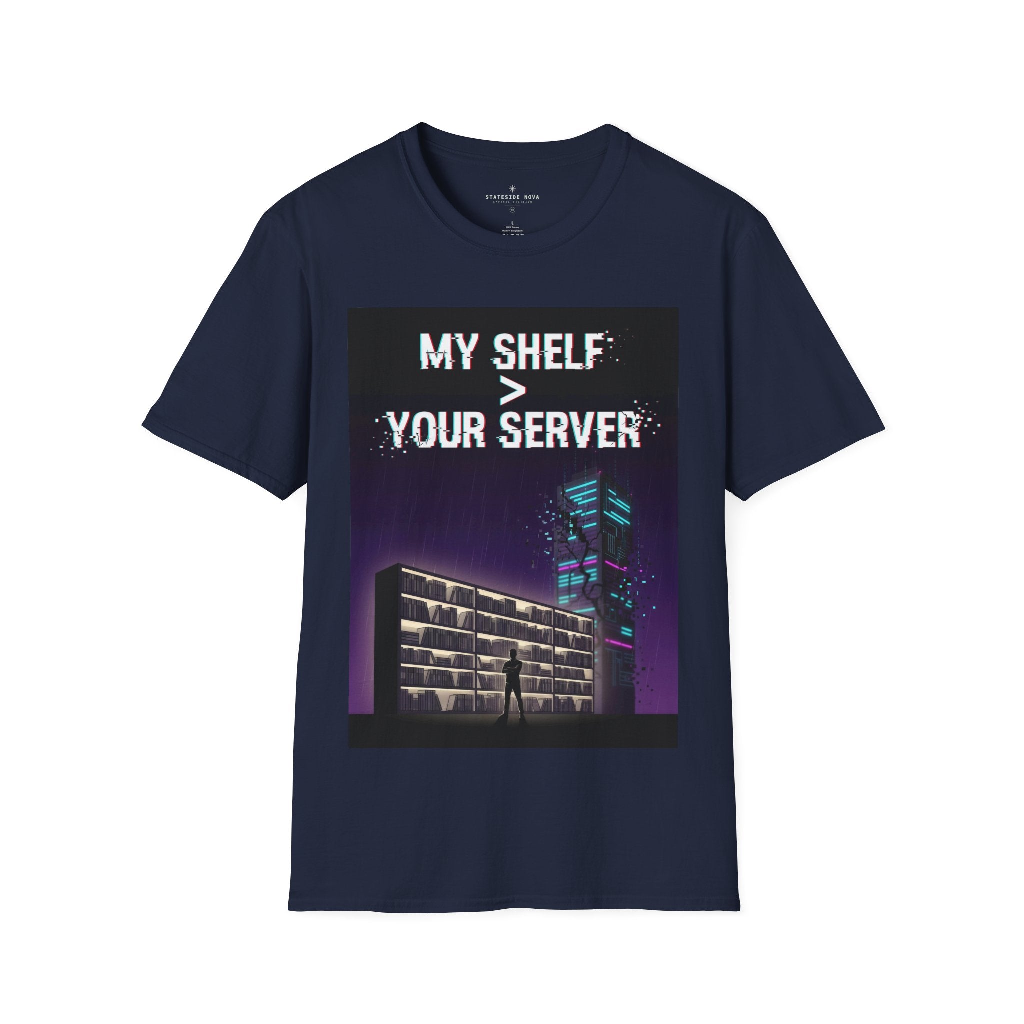 "My Shelf > Your Server" — Physical Media Gamer T-Shirt