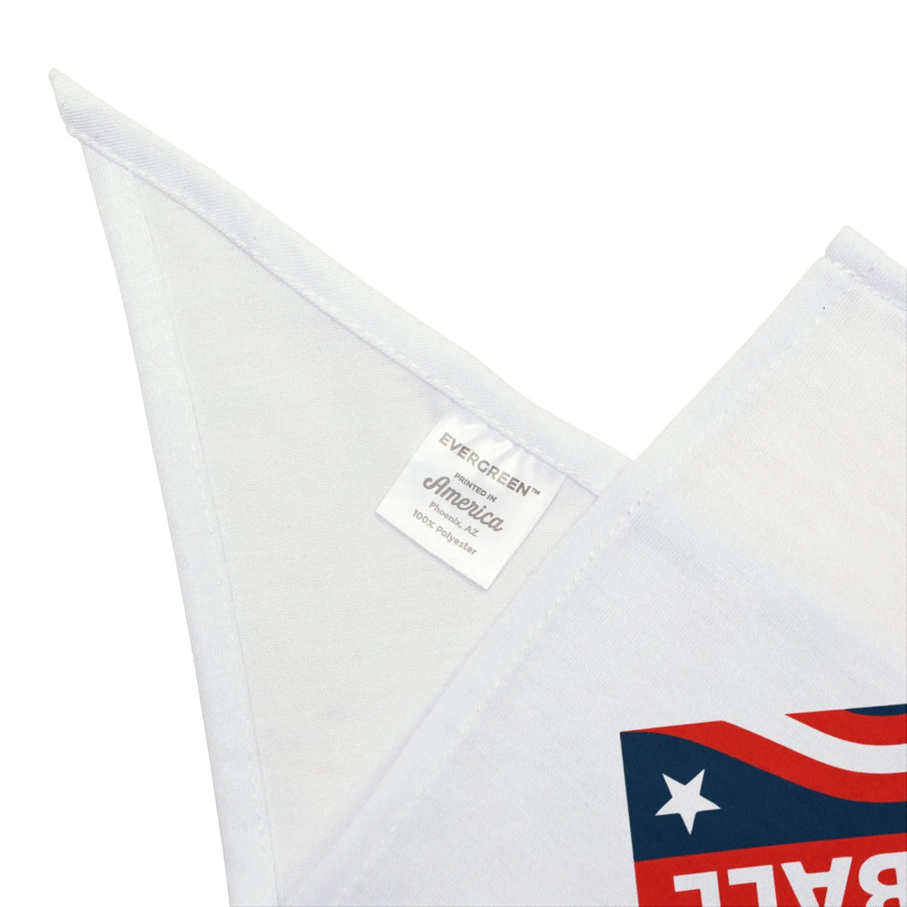 Stateside Fur Ball pet bandana in white polyester with a partial red, white & blue patriotic print