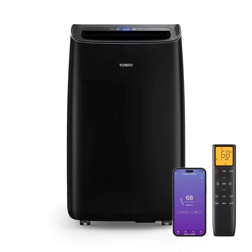 TURBRO Greenland 14,000 BTU WiFi portable air conditioner in black with remote and smartphone app