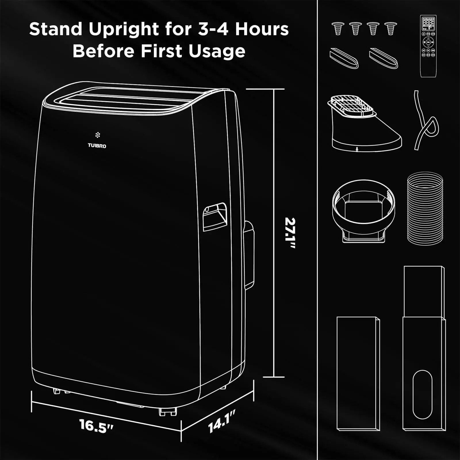 TURBRO Greenland 14,000 BTU WiFi portable air conditioner - black unit.
