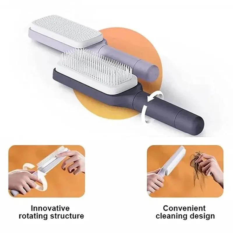 Rotating self-cleaning hairbrush with retractable handle, VIP Digital Presence, purple and white