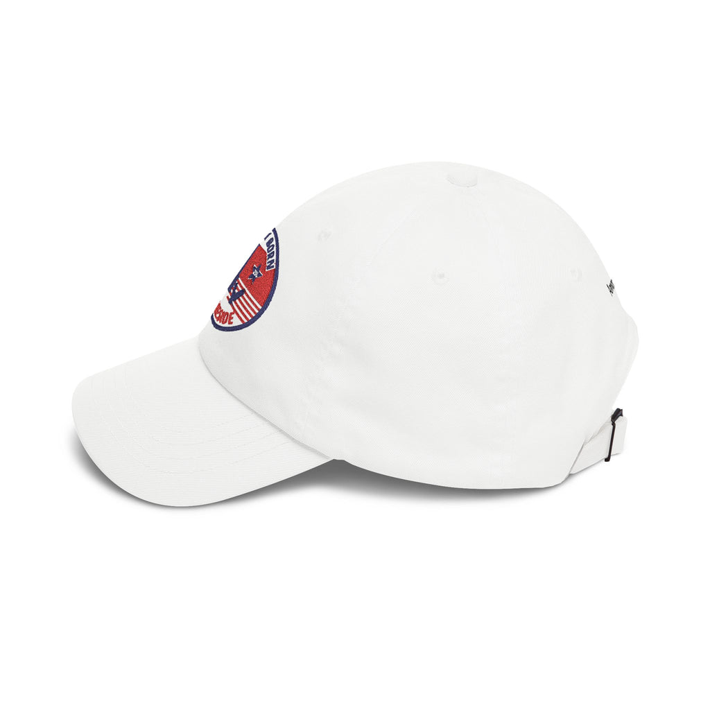 Proudly Born Stateside Dad Cap with embroidered USA patch and curved brim.
