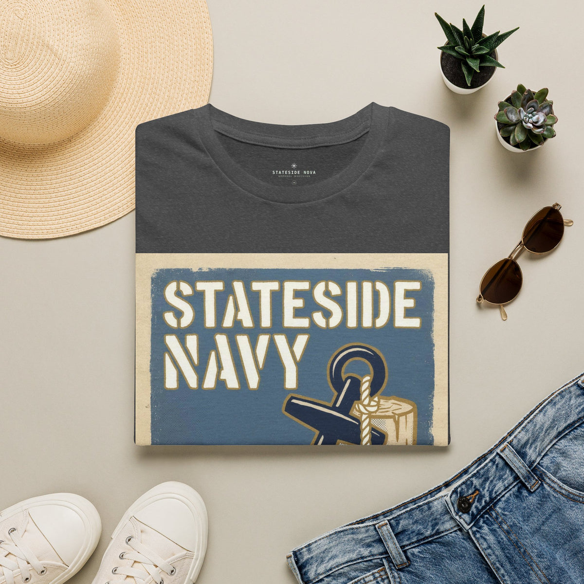 Stateside Navy — Retro Anchor & Dock Graphic Tee