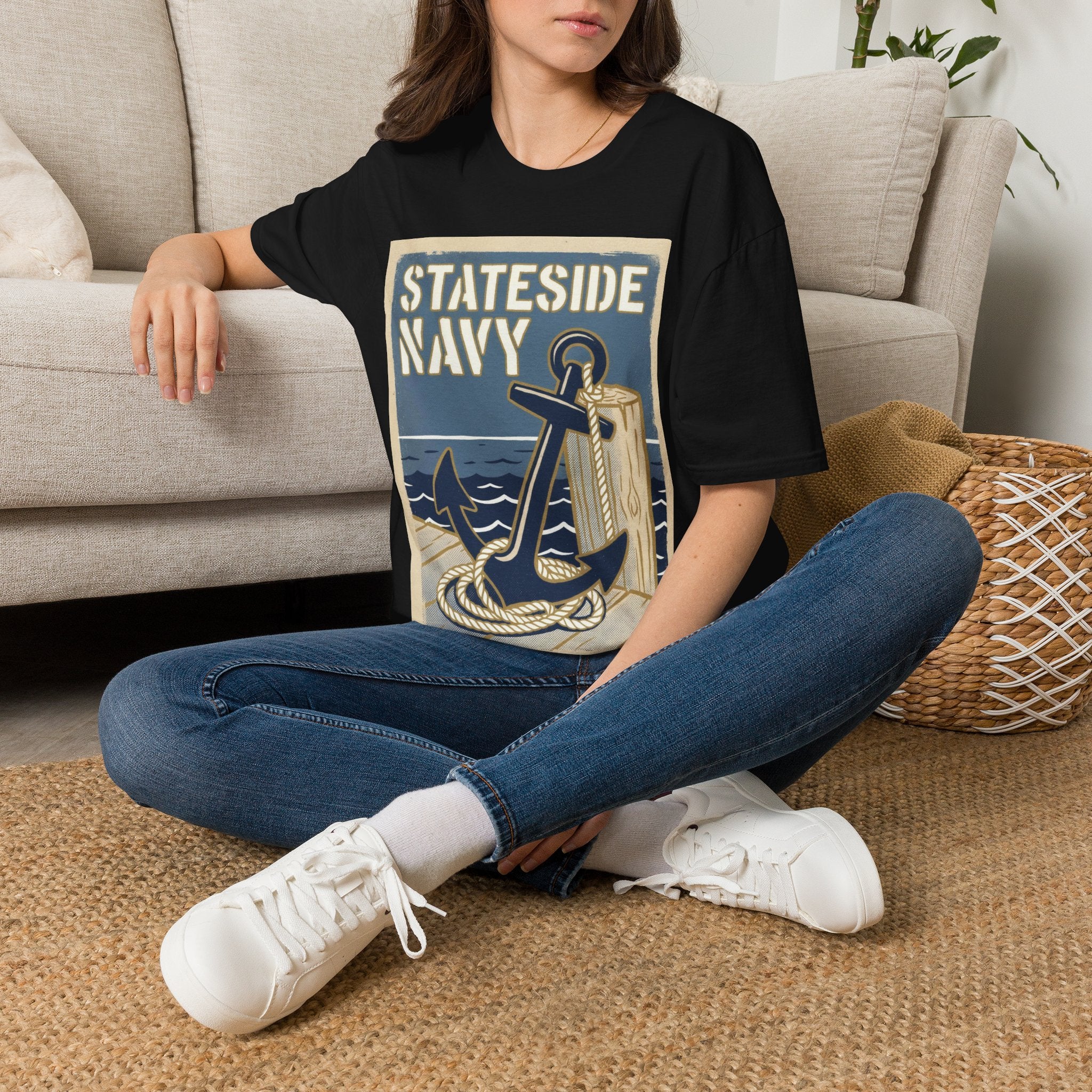 Stateside Navy — Retro Anchor & Dock Graphic Tee