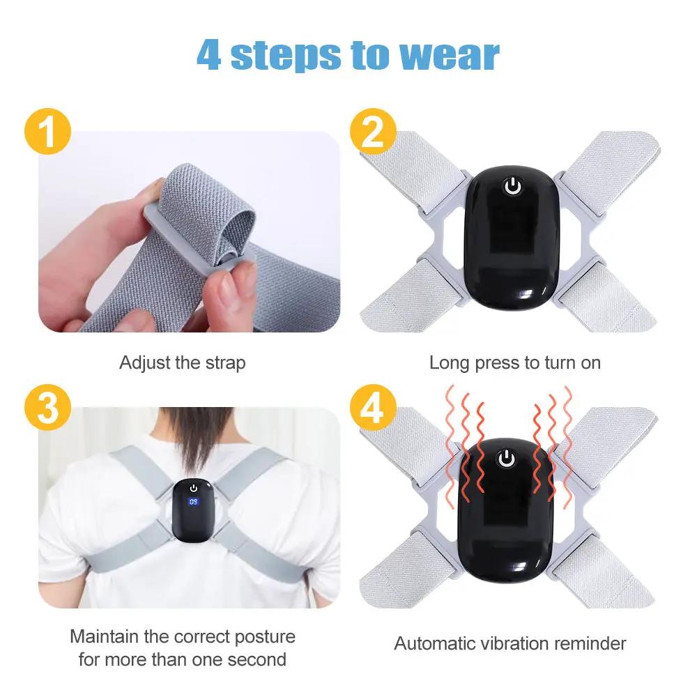 Smart posture corrector with gray adjustable straps and central back unit by VIP Digital Presence