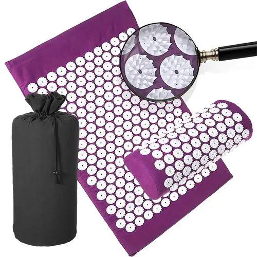 Acupressure Mat set in purple with 1 pillow and 1 carry bag by ViralGalleria.com