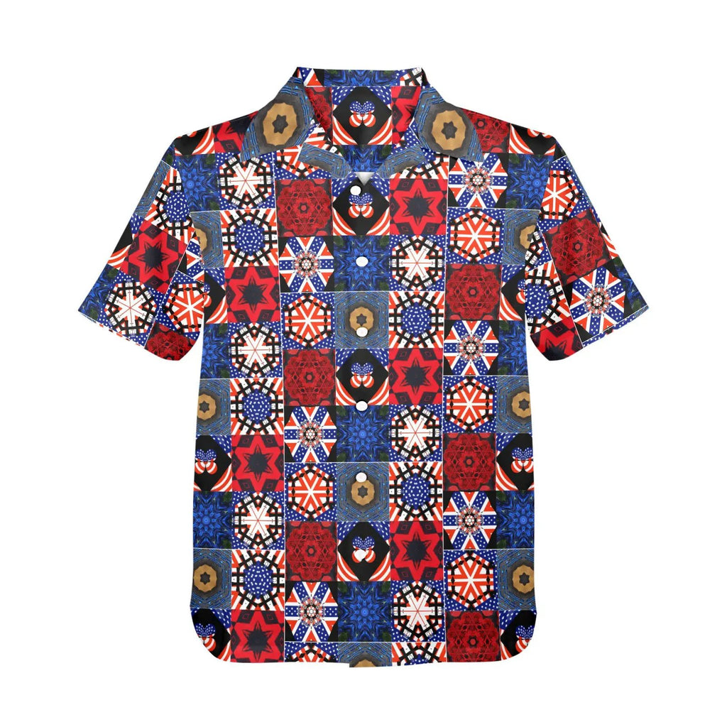 Fourth of July Pattern Mens All Over Print Hawaiian Shirt Patriotic USA Beachwear for Summer by Shell Design Boutique