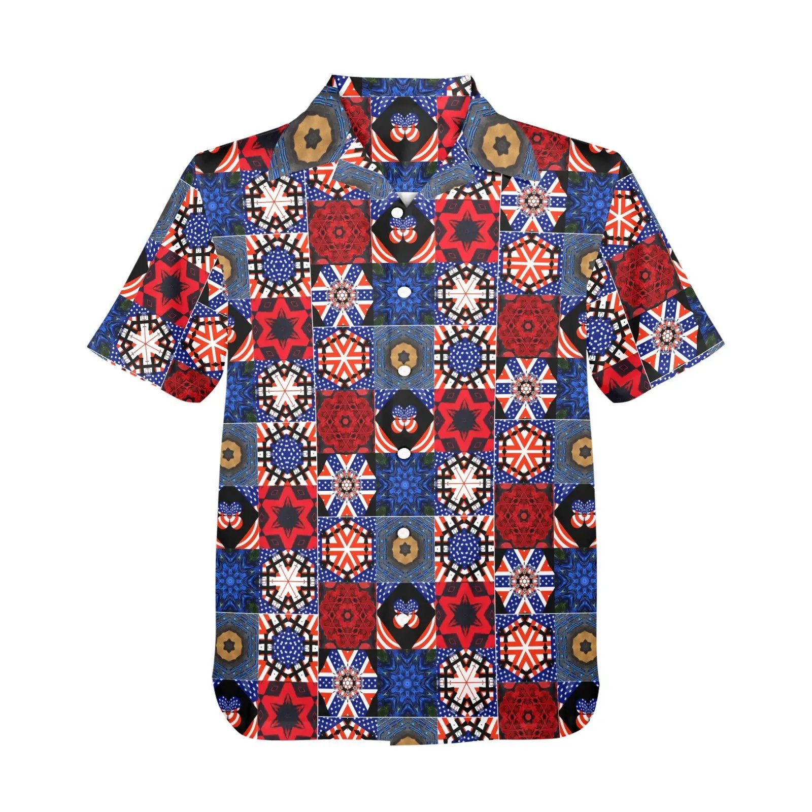 Fourth of July Pattern Mens All Over Print Hawaiian Shirt Patriotic USA Beachwear for Summer by Shell Design Boutique