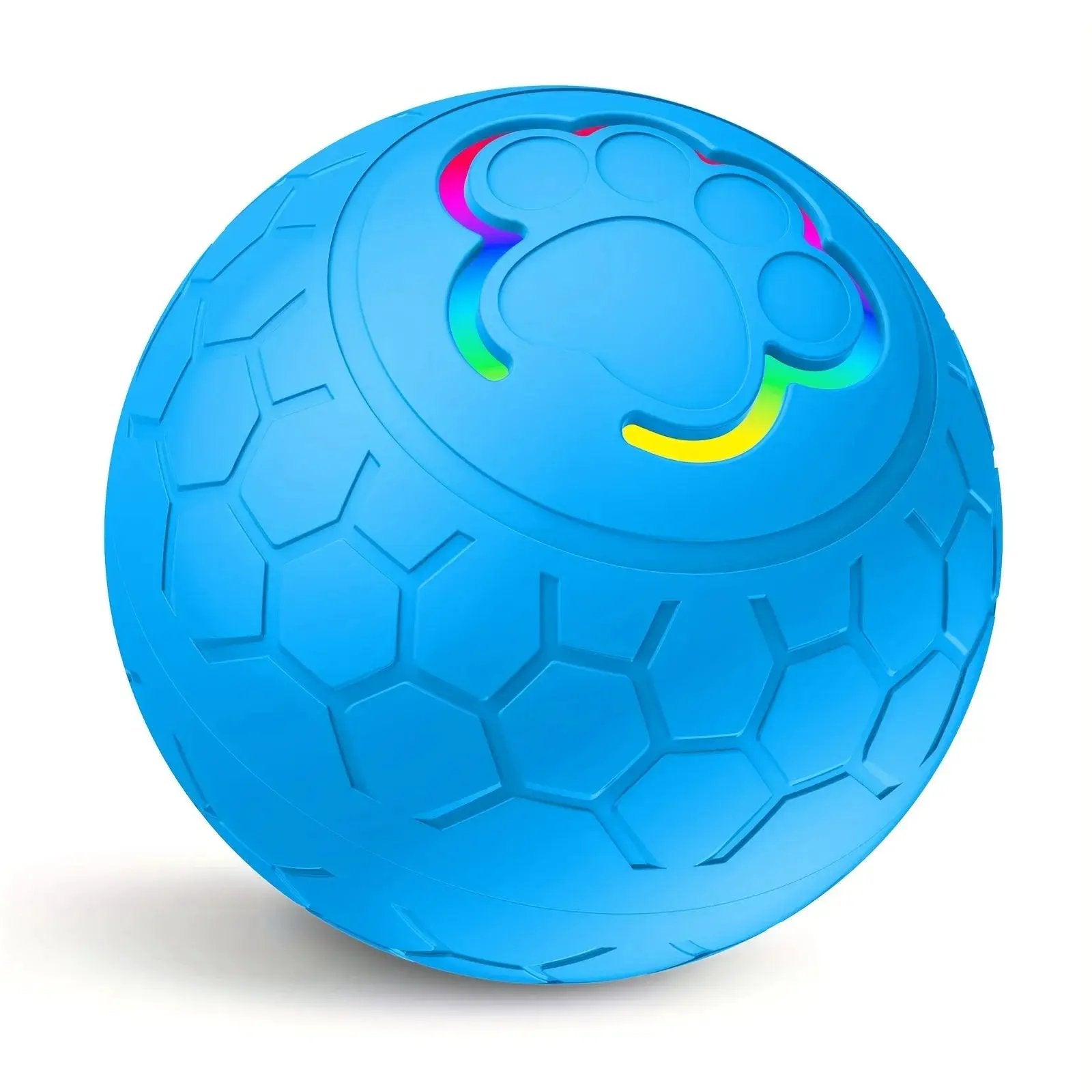 Interactive Pet Toy Ball, blue with rainbow LED ring and textured bite-resistant surface
