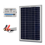 ACOPOWER 25W off-grid solar kit with 5A charge controller and SAE connector.