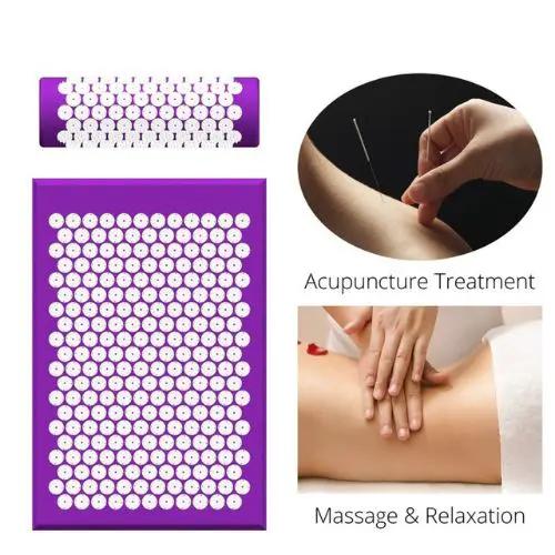 Two purple acupressure mats with white spikes by ViralGalleria.com, a massager for acupuncture and relaxation.