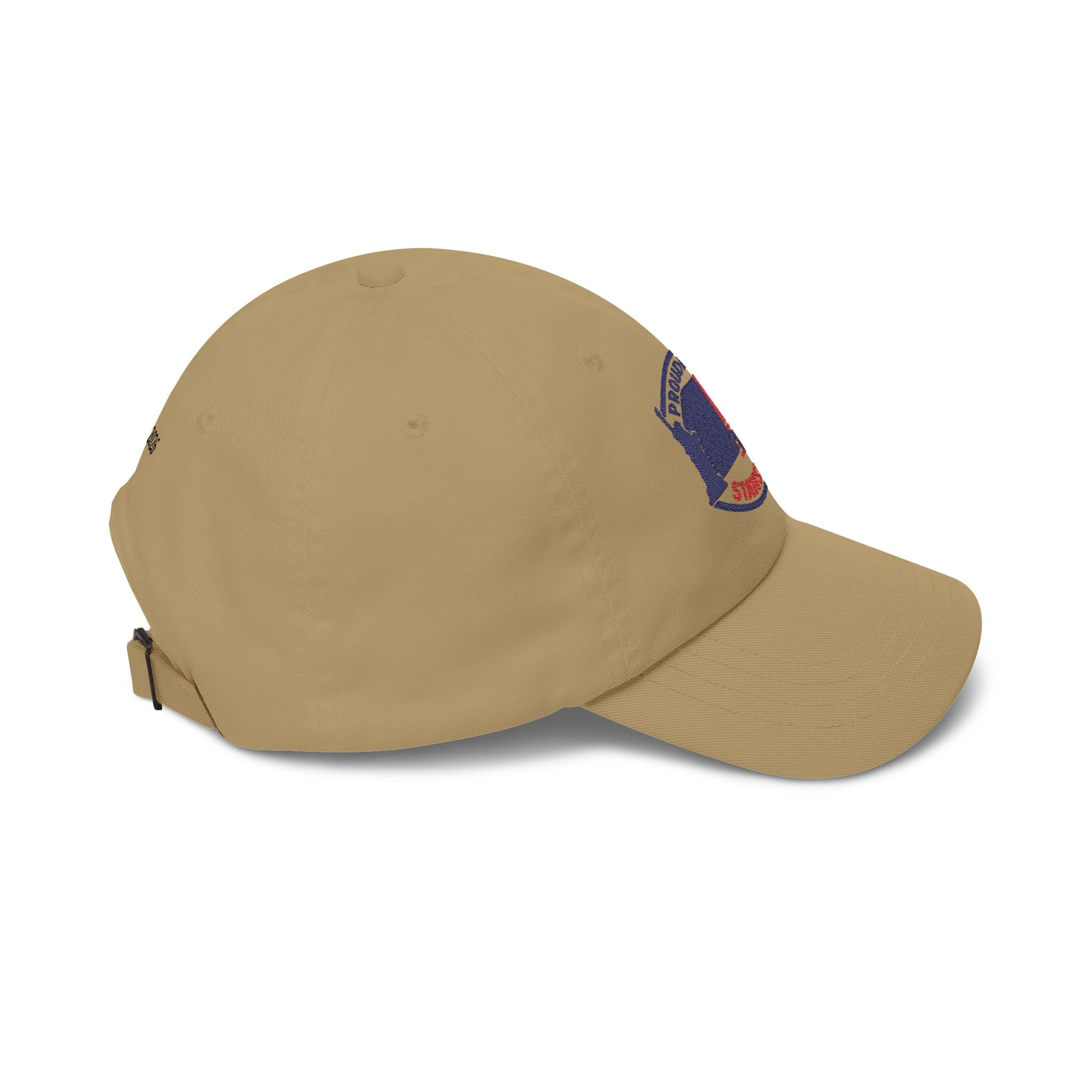 Stateside Pride Dad Cap in tan with embroidered USA patch and America 2026 back.