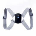 Smart posture corrector belt with gray adjustable straps and digital display