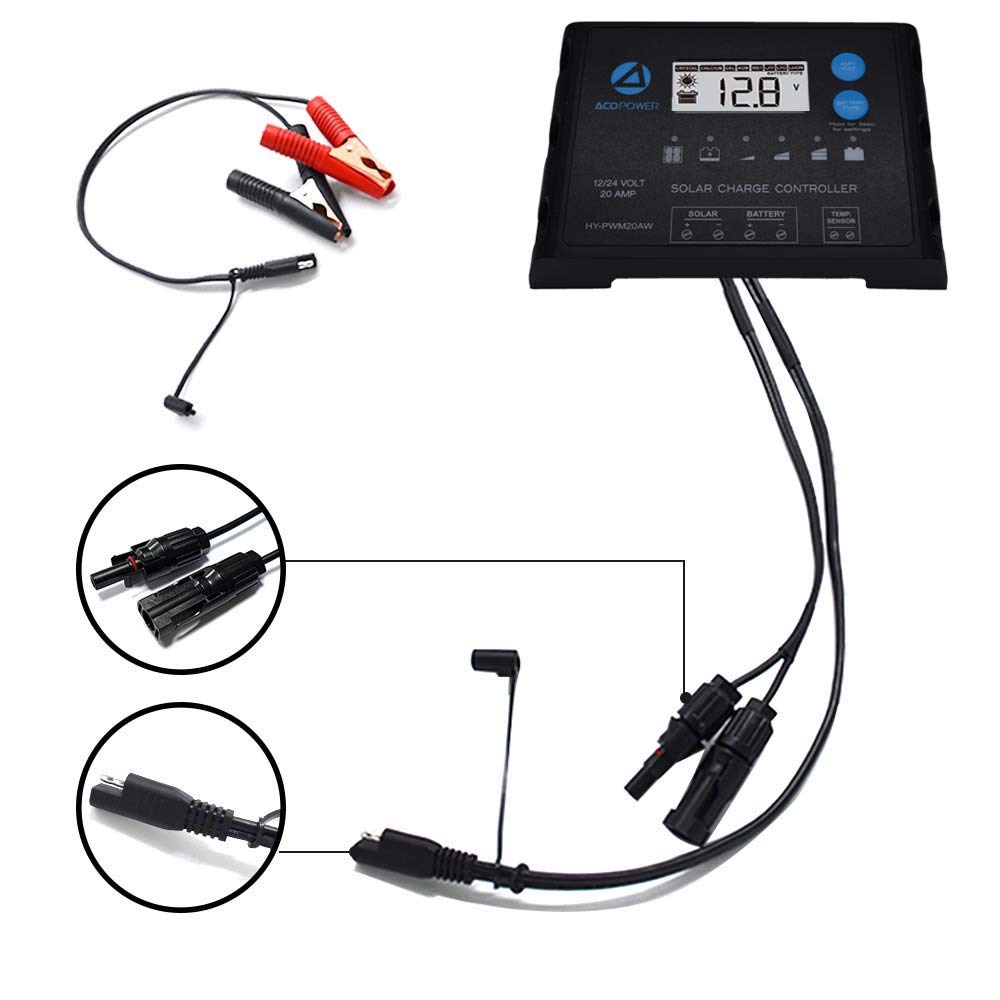 ProteusX 20A charge controller accessories including clips and connectors.