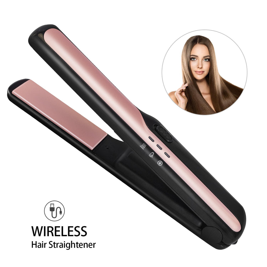 Cordless USB-rechargeable tourmaline-ceramic hair straightener.