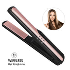 Cordless USB-rechargeable tourmaline-ceramic hair straightener.