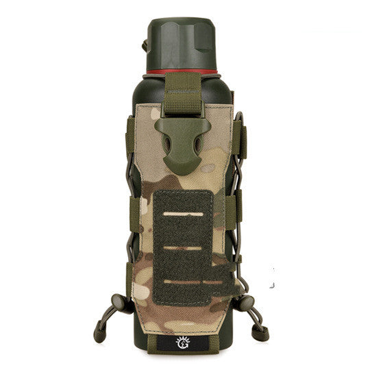 Portable water bottle carrier bag with camo polyester sleeve and handle