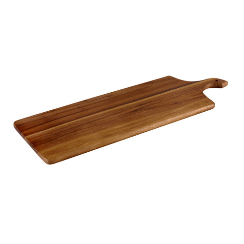 Extra large acacia wood cutting and charcuterie board with handle, 26 by 9 inches.