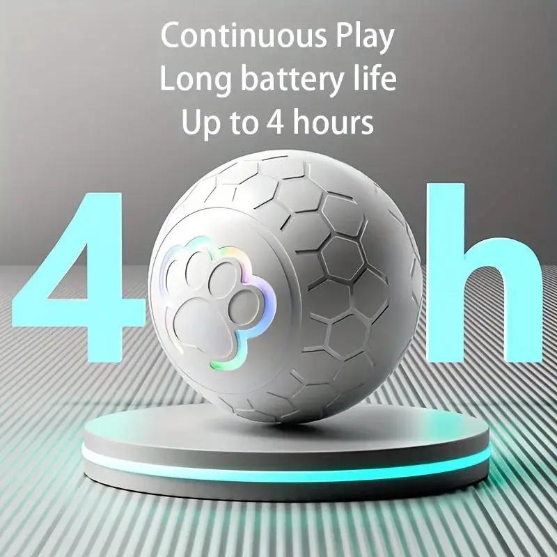 Interactive dog toy ball by VIP Digital Presence, rechargeable bite-resistant smart bouncing ball with cyan LED ring.