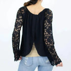 Lace Sleeve Backless Top Black by Femstylo Made in USA Elegant Evening Party Wear for Women by Femstylo