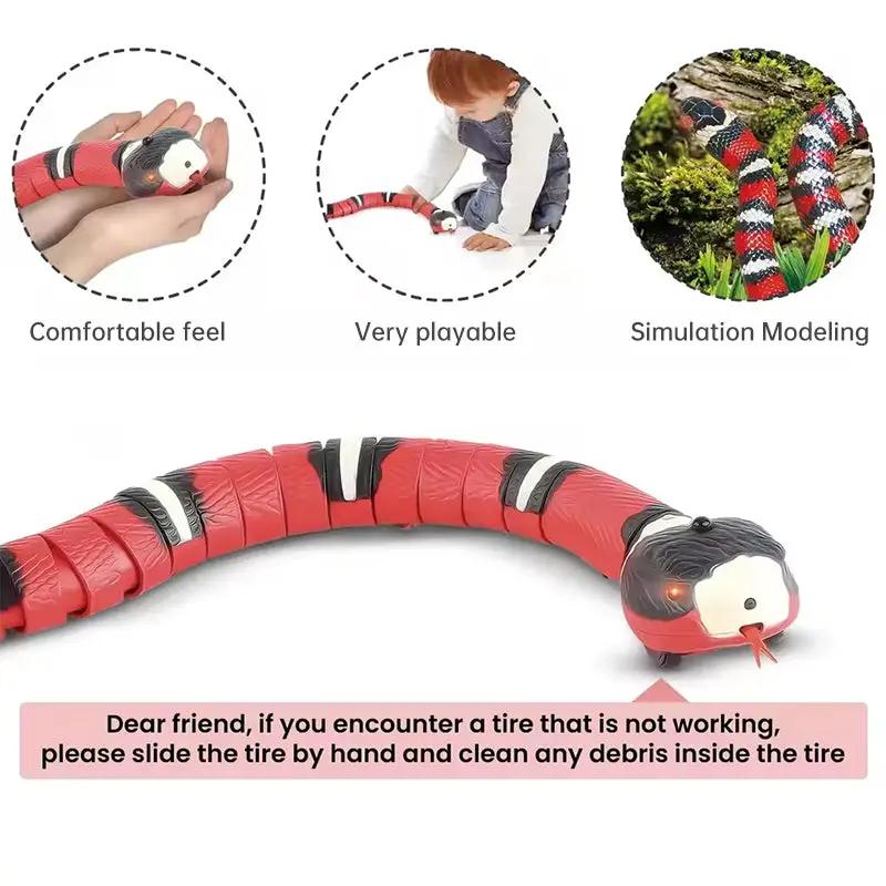 USB Rechargeable Interactive Cat Toy: red segmented electronic snake for kittens by VIP Digital Presence