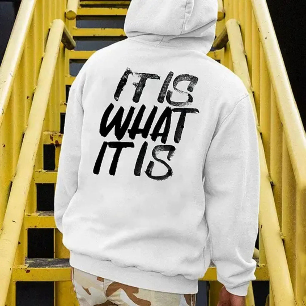 Men's It Is What It Is Distressed Print Hoodie For Everyday Casual Comfort And Durable Warmth by Pasimax