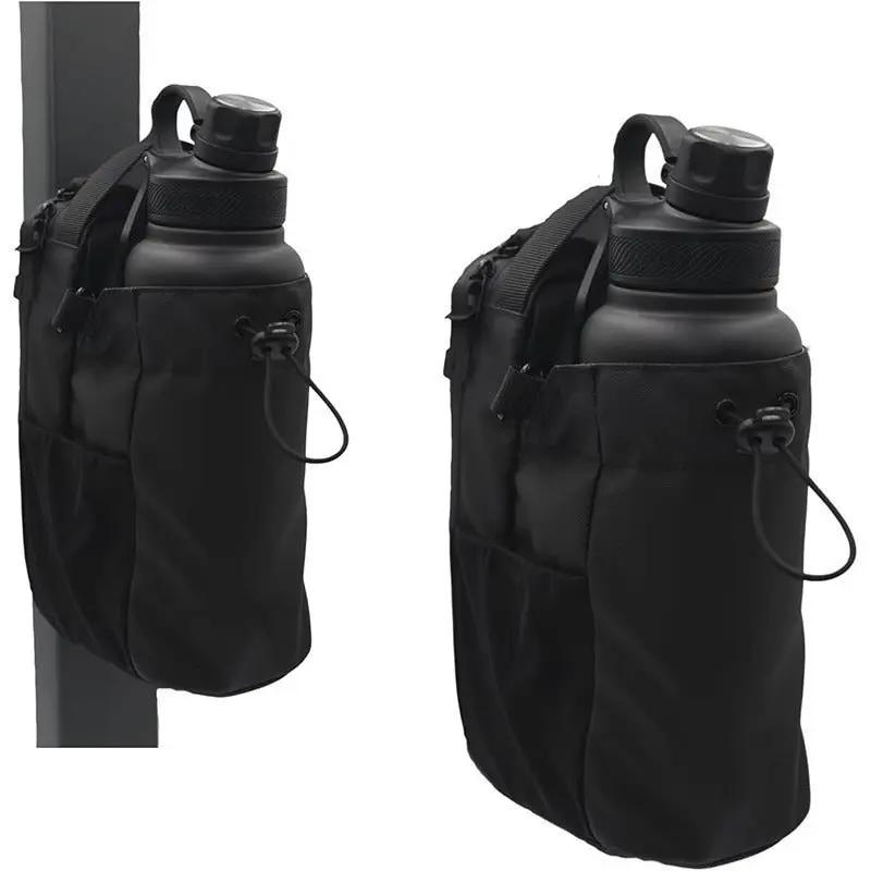 Fitness magnetic water bottle bag, black, large-capacity gym crossbody with bottle pockets, 2-pack set