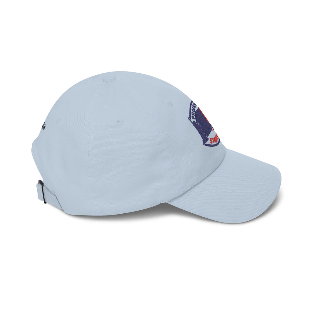 Stateside Pride dad cap in light blue with embroidered USA patch by Printify