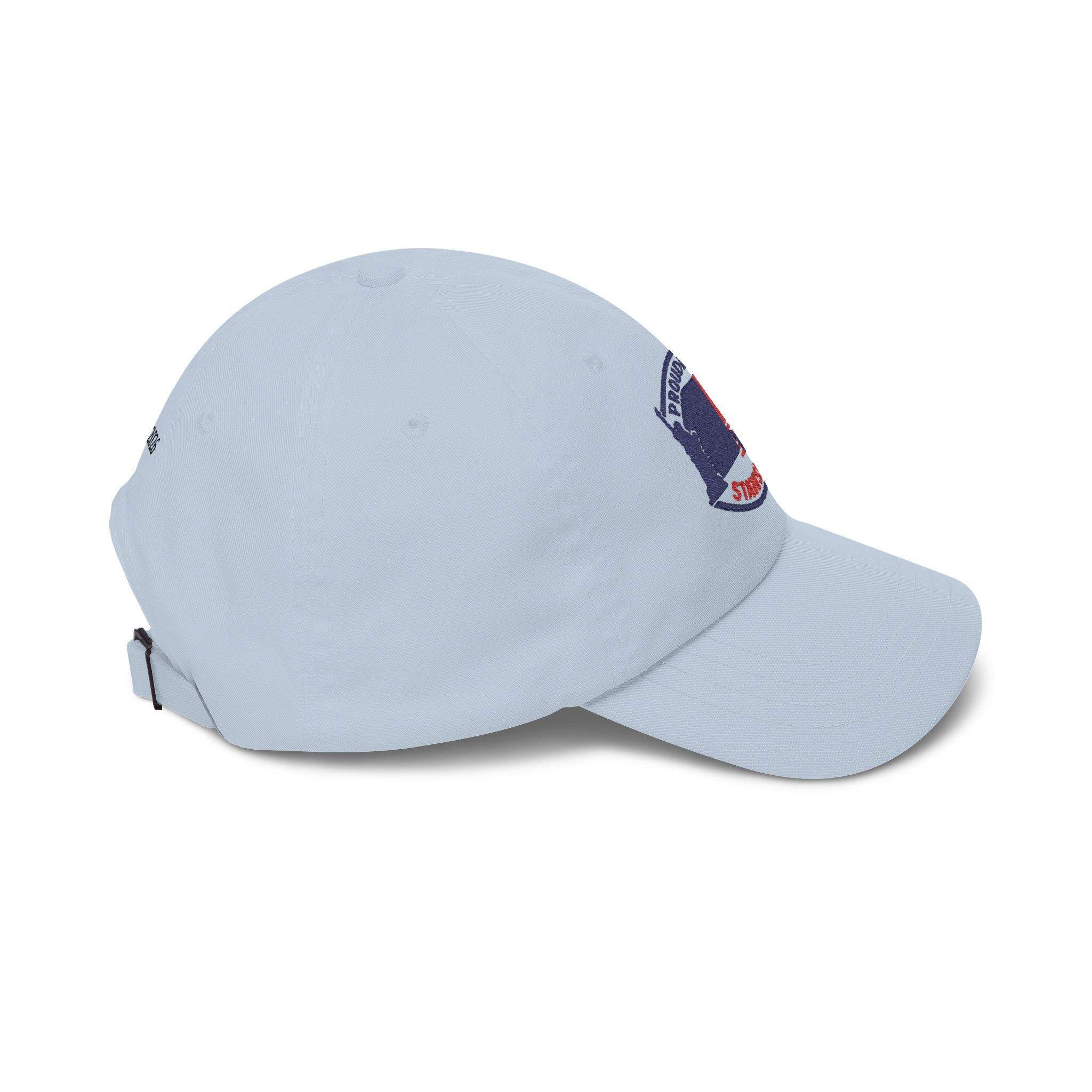 Stateside Pride dad cap in light blue with embroidered USA patch by Printify