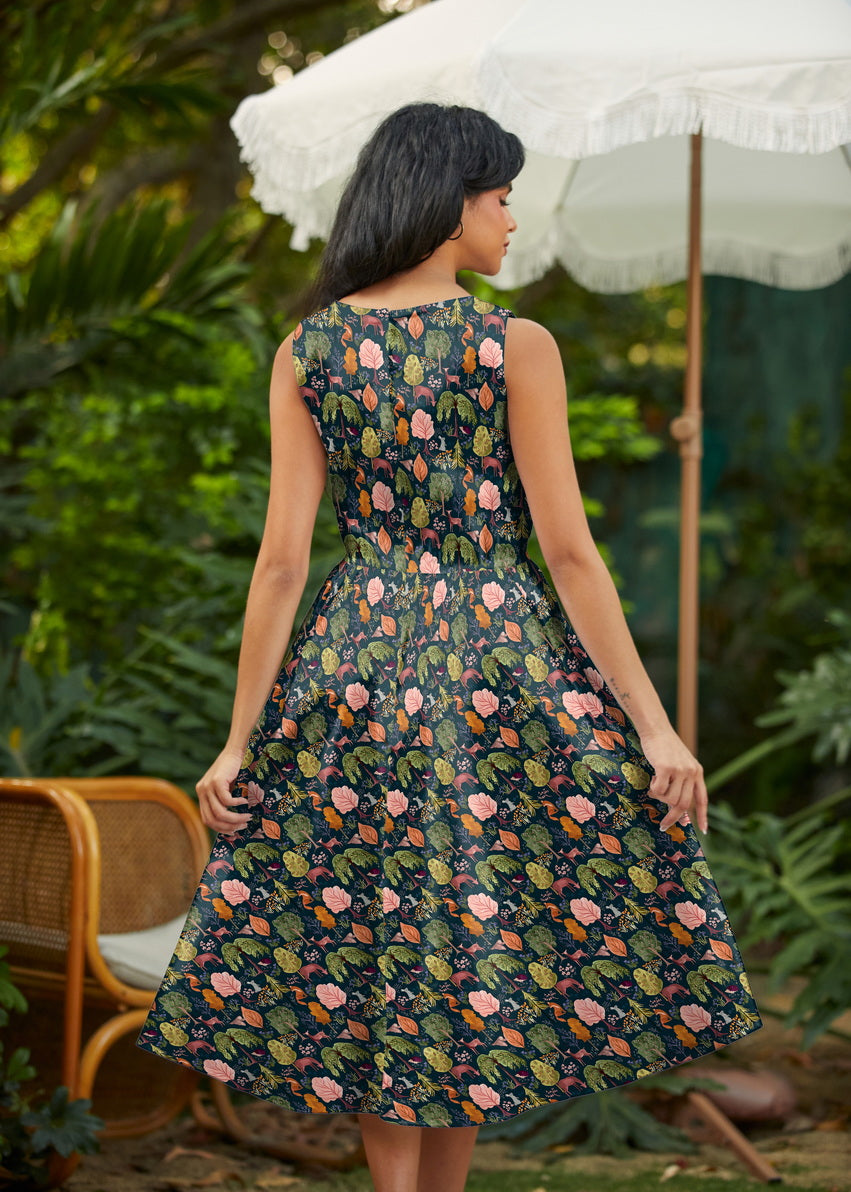 Woodland Midi Dress in Navy