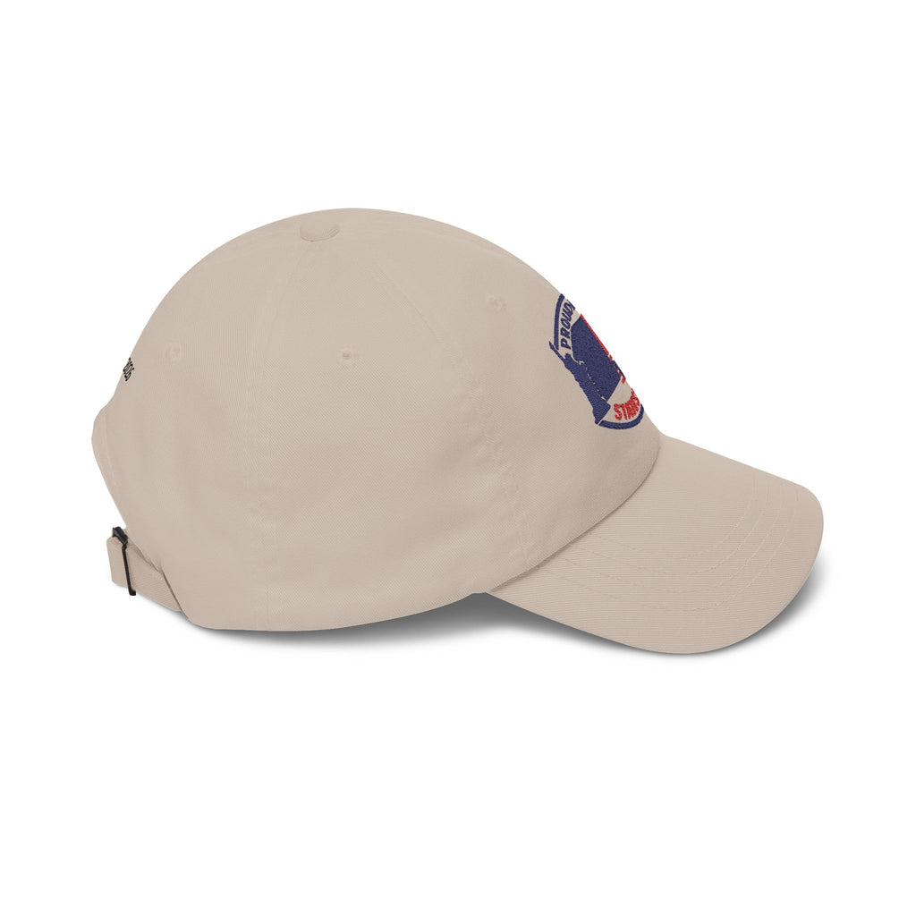 Beige Stateside Pride dad cap with embroidered USA patch; Printify.