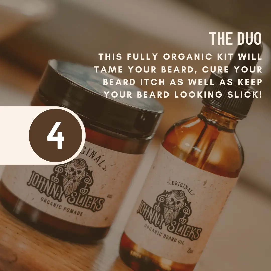 Beard Style Kit Featuring Organic Oil Based Pomade and Other Essentials for All Day Slick Look by Johnny Slicks