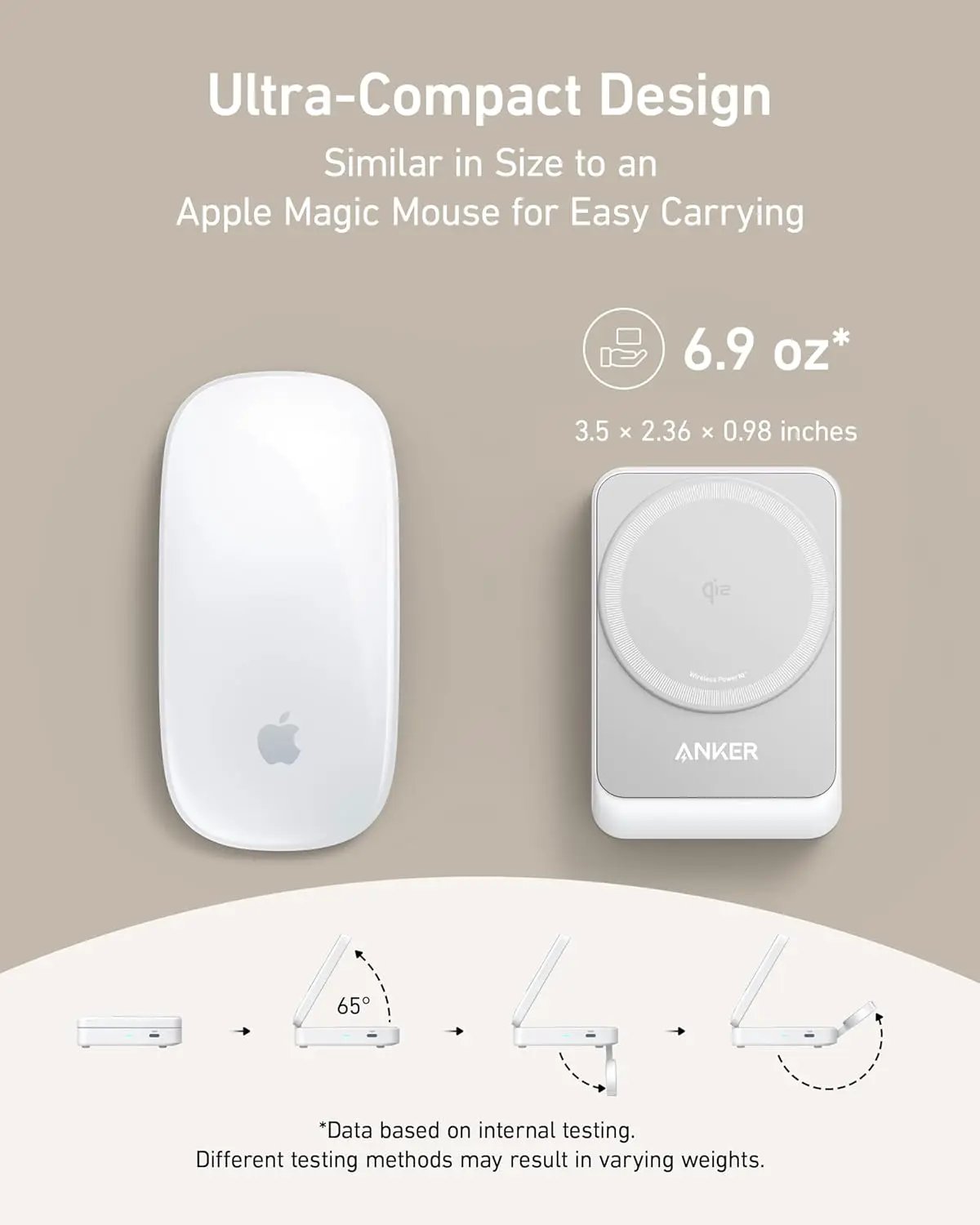 Two-piece Anker MagGo Wireless Charging Station (Foldable 3-in-1): white base and gray charging pad.