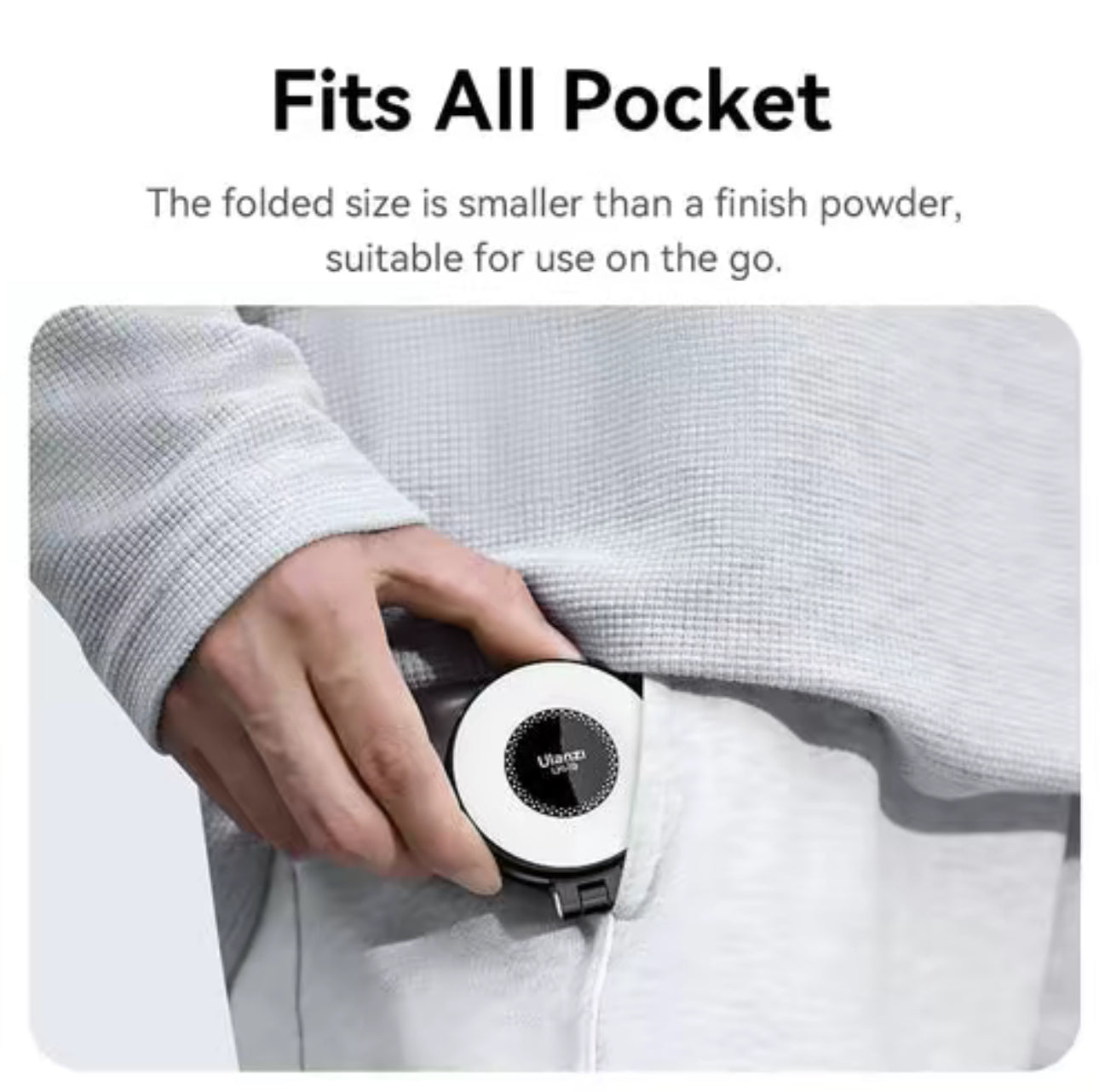 GlowSnap Ring Light by VIP Digital Presence; pocket-sized white LED ring light with VIP logo visible