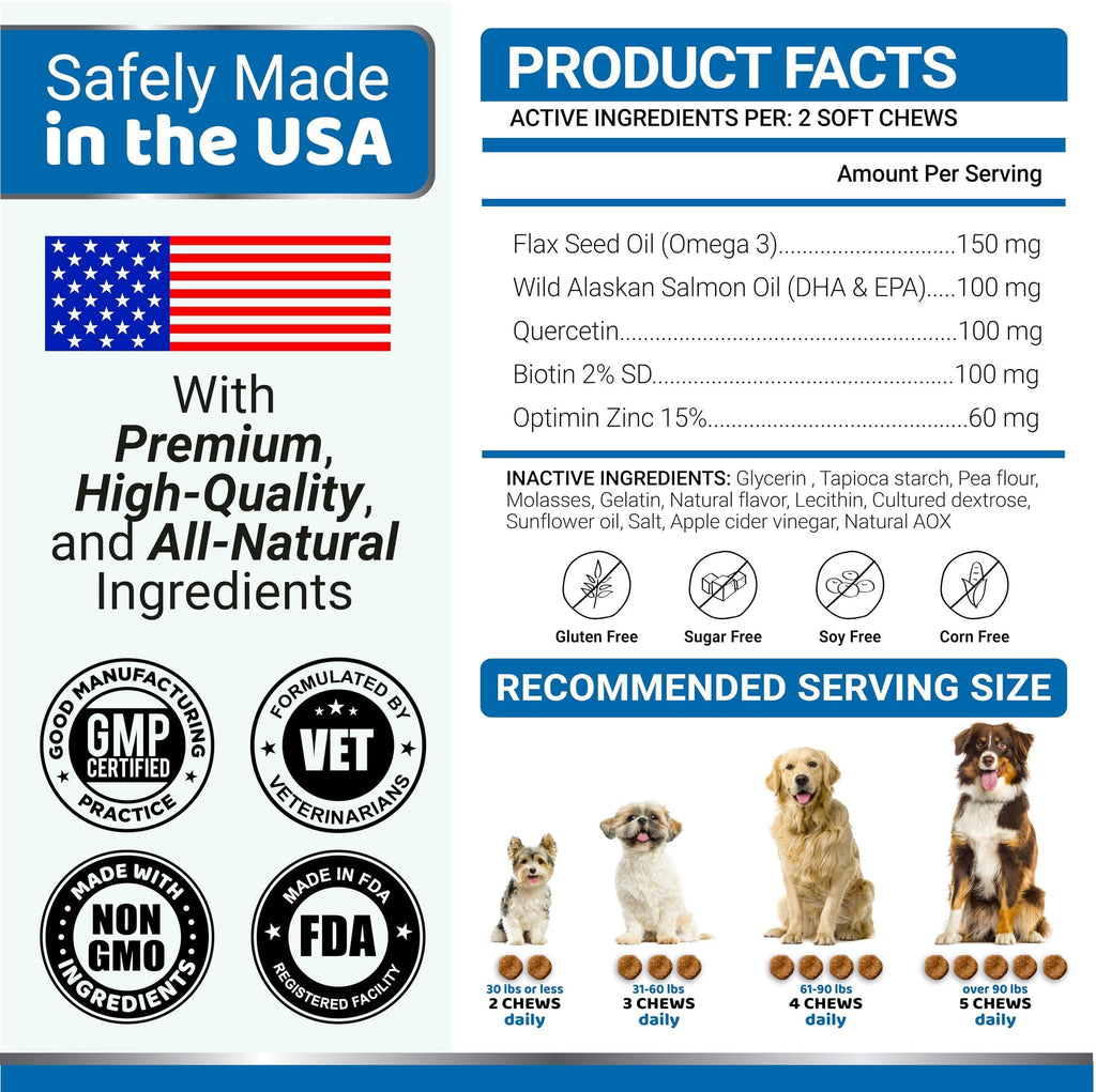 Omega 3 Fish Oil for Dogs Chews Skin and Coat Health by STATESIDE NOVA