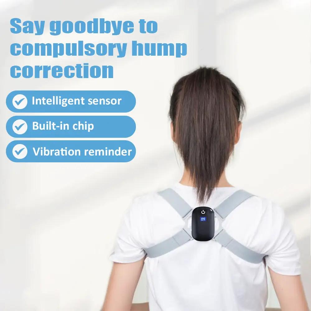 Smart posture corrector belt by VIP Digital Presence worn on back with gray cross straps and sensor module