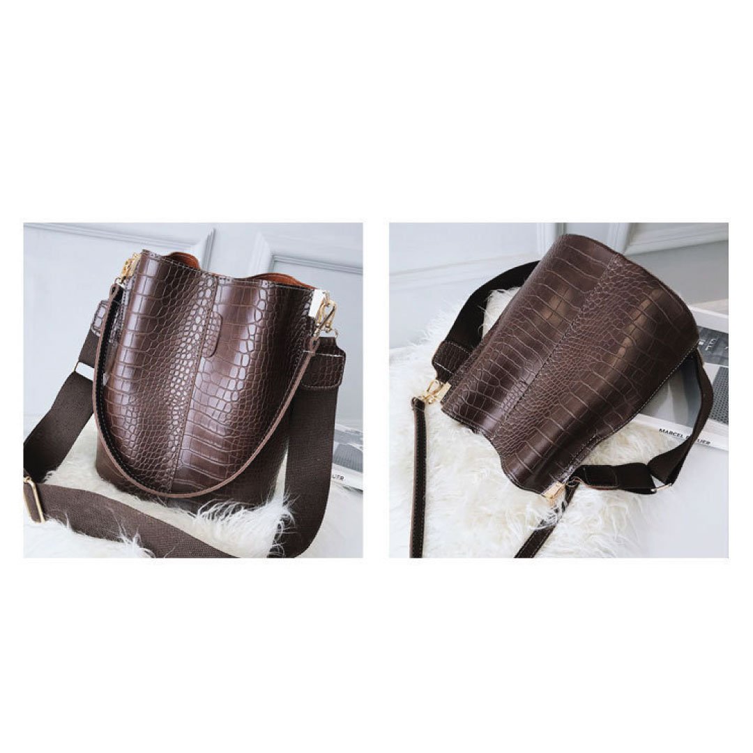 Blake Chocolate Croc Vegan Leather Shoulder Bag With Interchangeable Straps by STATESIDE NOVA