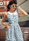 Retrolicious Santorini print collared retro dress.